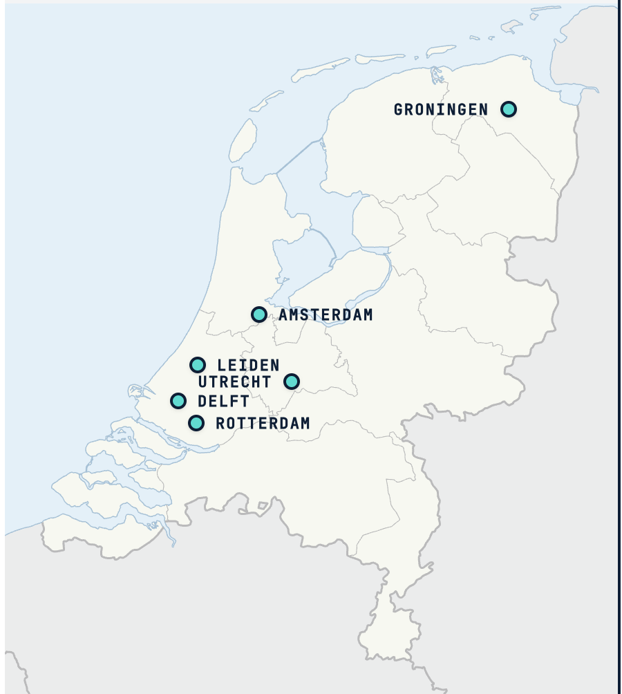 Kaart van Nederland met actieve steden voor Boot-reclame.nl